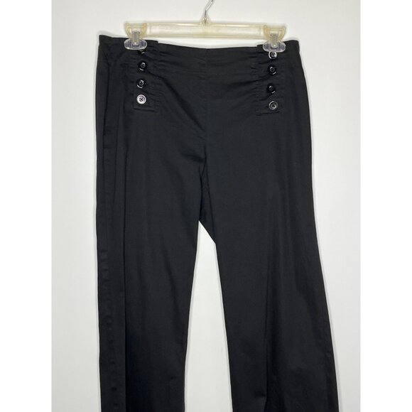 Sandro Petite Womens Wide Leg Black Sailor Button Pants Cotton Blend‎ Size 8P - Picture 2 of 6